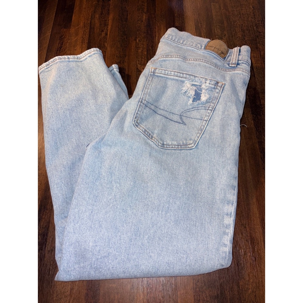 American Eagle Light Wash Distressed Straight Leg Stretch Jeans Women 12 Regular